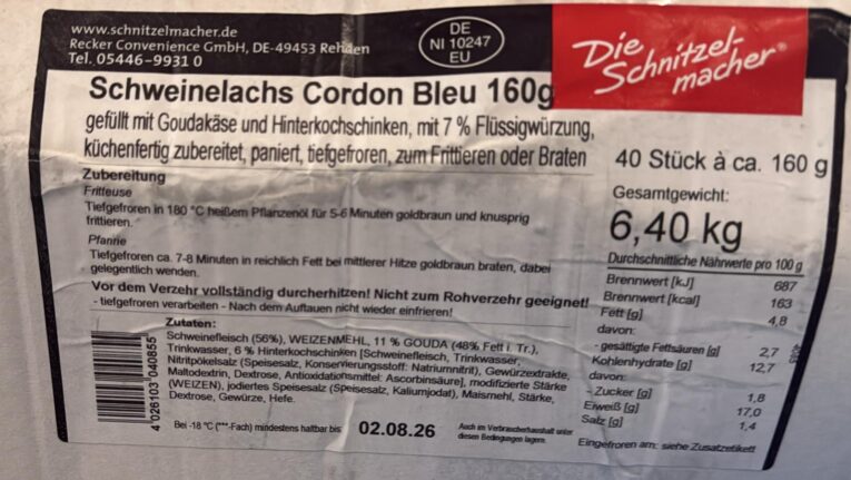 Schweinelachs Cordon Bleu 40x160g 6,4kg