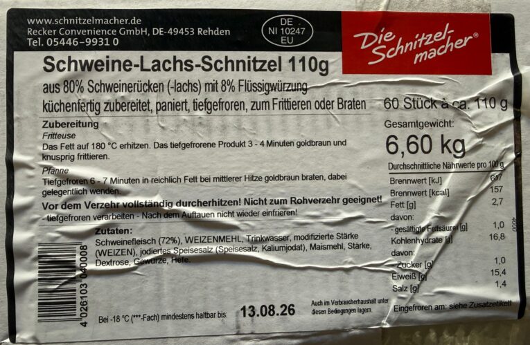 Schweineschnitzel 110g 60 Stück 6,6kg